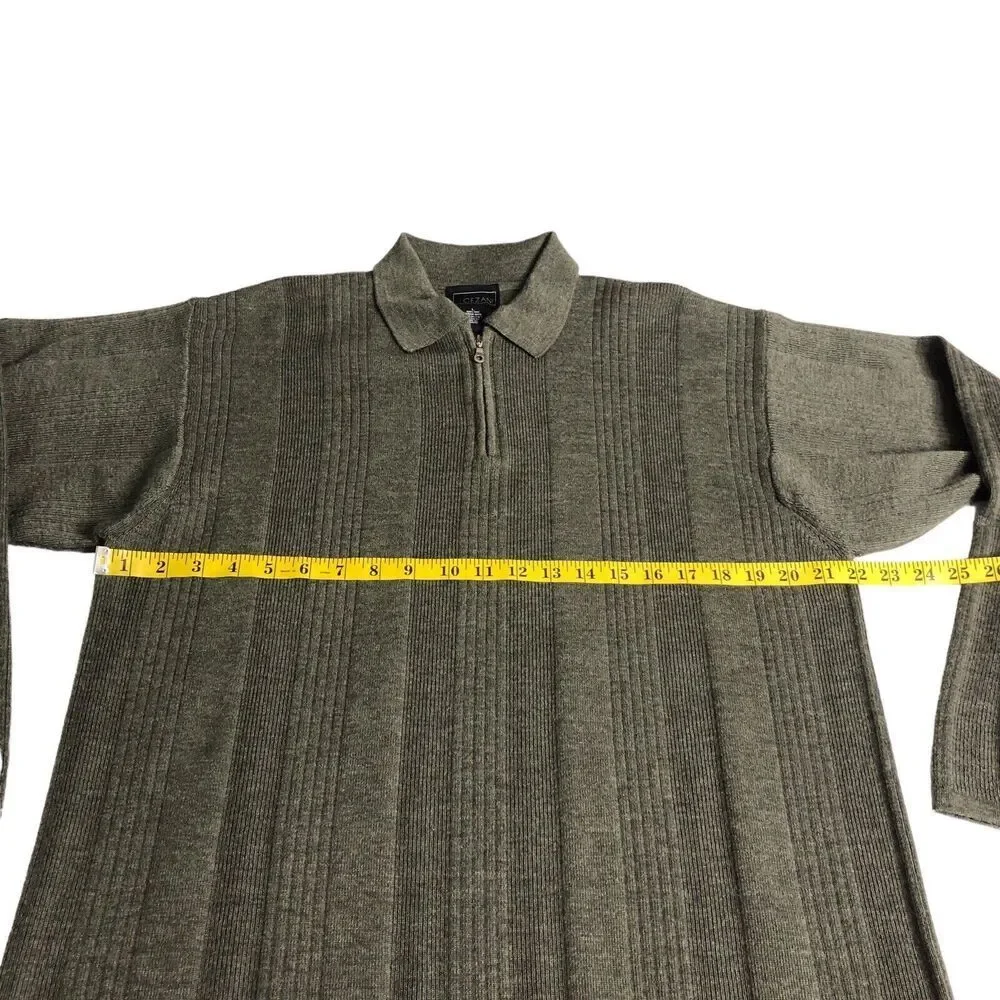 Cezani Sweater Mens Large Green Extra Fine Merino‎ Wool 1/4 Zip Pullover Outdoor